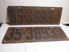 1925 Louisiana License Plate Plates PAIR / SET 35-3893 Very Rare Set picture