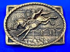 Horseback Cowboy at the Rodeo Vintage 1979 Solid Brass Heritage Mint Belt Buckle picture