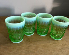 4 Pc Mosser Cherry Cable Opalescent Green Tumblers Glass 6.5 oz Set of 4 USA picture