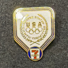 USA Olympic Committee Olympic Rings 7-Eleven Pinback Lapel Pin NIP picture