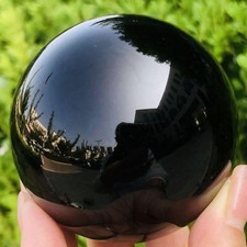 Natural Black Obsidian Sphere, Polished Crystal Ball, Feng Shui Home Decor picture