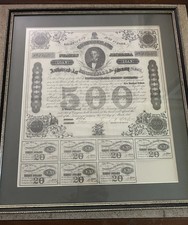 Confederate States of America $500 Civil War bond from 1863 With 7 Stamps. picture