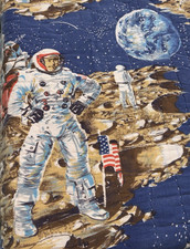 Vintage Twin Quilt Hand Made Apollo Landing Moon Space Astronaut 76