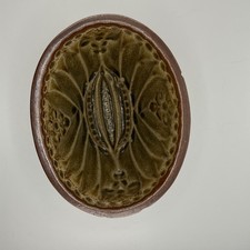 Antique 1800s Redware Jelly Mold / Pudding Mold Footed Fruit Design Green Glaze picture