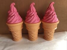Blow Mold Ice Cream Cone Banks  Strawberry  Safe T 11” Lot Of 3 picture
