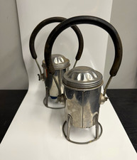 Lot of 2 Vintage Metal Railroad Lanterns, Curved Carry Handles, Wire Guards picture