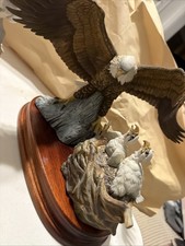 Vintage 1984 Andrea by Sadek Porcelain Bald Eagle & Chicks Figurine Set #7174 picture