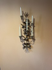 1960s Italian Hollywood Regency Gilt Tole 5 Arm Candle Wall Sconce. Silver Toned picture