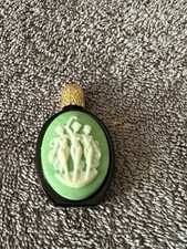 Vintage Austrian Cameo Perfume Bottle Green White Three Graces Black Gold Tone picture