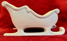 Vintage Large White Ceramic Christmas Sleigh Centerpiece Planter Holiday Decor picture