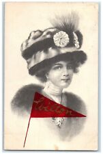 1912 Woman Girl Pennant Hat Wilton Wisconsin WI Antique Greetings Postcard picture