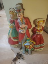 Vintage 3 Victorian Christmas Carolers Lighted 1940s Thin Original Box & Lights picture