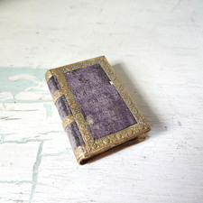 Antique 19th c Small 'Hinged' Book BOX with MIRROR: Velvet & Dresden & Cardboard picture