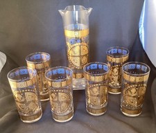 VTG  Culver Coronet 22kt Gold Highball Tumbler Glasses Set of 6 Pitcher MCM Bar picture