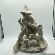 Vintage Sandizell Dresden German Bisque Porcelain Shepherd With 2 Lambs 9.5” picture