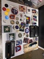 Vintage Junk Drawer Lot Pins Challenge Coins Patches Cards Etc picture