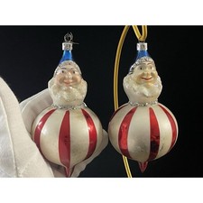 Vintage Lot Of 2 Christopher Radko Joey Clown Jester Ball Red White Ornaments picture