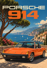 Porsche 914 Vintage Car Poster Retro Mediterranean Coastal Wall Art Print 13x19 picture