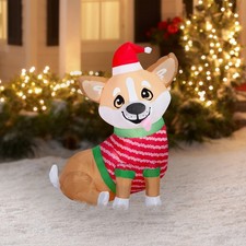 3.5 Ft Inflatable Multicolor Corgi in Sweater Christmas Airblown Yard Decoration picture