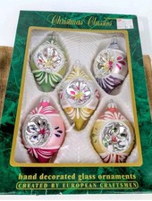 Vintage COMMODORE Indent Reflector Glass Ornament Set (Romania) picture