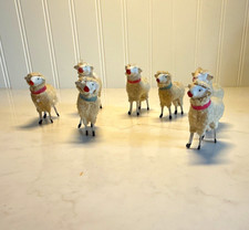 Set of 7 German Putz sheep. Vintage Christmas picture