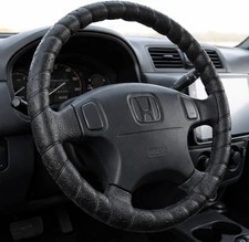 FINOO Black Lace-On Steering Wheel Cover, 14–15 Inch Universal Fit, Retro Cla... picture