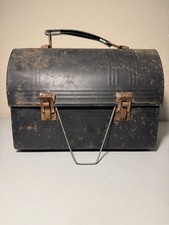 Vintage Black Metal Dome Top Lunchbox, No Thermos , Rusty - As Is picture