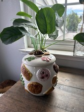 1950s rare vintage napco ceramic cookies all over cookie jar with walnut lid picture