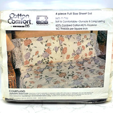 Vintage Cotton Comfort By BIBB Sheet Set 4pc Full Floral Combed Cotton Blend NEW picture