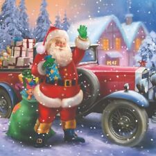 (2) Decoupage Christmas Paper Napkins Santa Car Holiday Craft Napkin - TWO picture