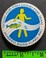 Vintage 1973 Striped Bass Fund Fishing Pinback Pin picture