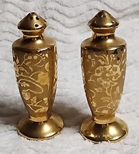 Vintage STOUFFER Etched Gold China SALT & PEPPER Shakers EuC picture