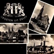 Vintage 1930s RPPC Delft Princenhof Oude Kerk Molen de Roos Postcard Netherlands picture
