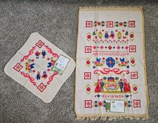 Sears & Roebuck Vtg 70s NOS Amish Folk Art Smapler 2pc Dish Towel Set Terrycloth picture