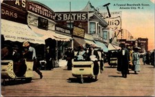 Atlantic City New Jersey Boardwalk Scene c1910s CT Co Linen Postcard picture