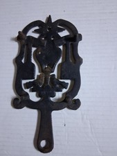 Vintage Wilton Cast Iron Trivet Heart Tassels Birds Long Handle #2 picture
