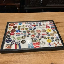 Vintage Political Campaign Pin Back Button Collection Framed Case Included Rare picture