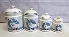 Vintage 1980s B&D Mother Goose Blue Ribbon Bow Ceramic Canister Kitchen Set of 4 picture