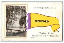 1916 Im Having Bully Time Medford Maine Trees Pennant Vintage Antique Postcard picture