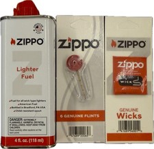 NEW Authentic Zippo Lighter Fluid 4oz 1 Flint & 1 Wick **Free Shipping** picture