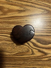 Heart Shaped Mahogany Wood Puzzle Jewelry Box - Signed By Artist Paul Yacoe picture