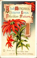 vintage postcard -antique embossed new year wishes with poinsettias posted 1910 picture
