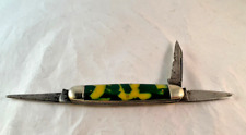 Vintage Ulster USA #33475A 3 blade Pocket Knife Green and yellow marble swirled picture