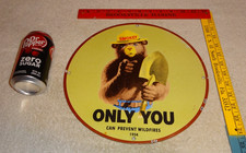 VINTAGE 1954 SMOKEY THE BEAR FOREST FIRE PREVENTION PORCELAIN METAL GAS OIL SIGN picture