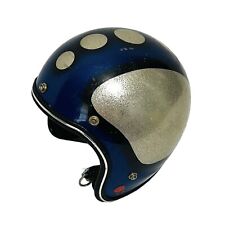 Vtg Nesco Comet Metalflake Motorcycle Helmet Open Face Racing Blue Silver Med picture