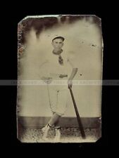 Antique 1800s Tintype Photo Young Baseball Player Casual Pose Leaning on Bat picture