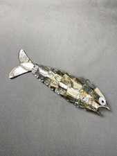 Vintage Mother Of Pearl Abalone Jointed Articulated Fish Bottle Opener 7 Inch picture