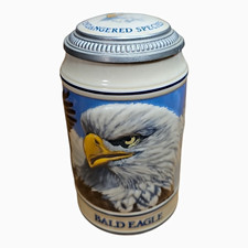 1989 Vintage Budweiser Endangered Species Stein Bald Eagle Pewter Lid Ceramarte picture