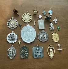 Vintage to Mod Lot 23 Catholic Pendants Medals Virgin Mary St Anthony St Joseph picture