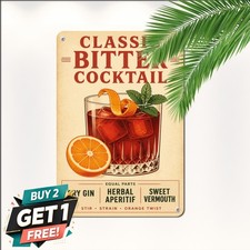 Classic Negroni Cocktail Bar Sign Vintage Italian Lounge Metal Tin Plaque picture